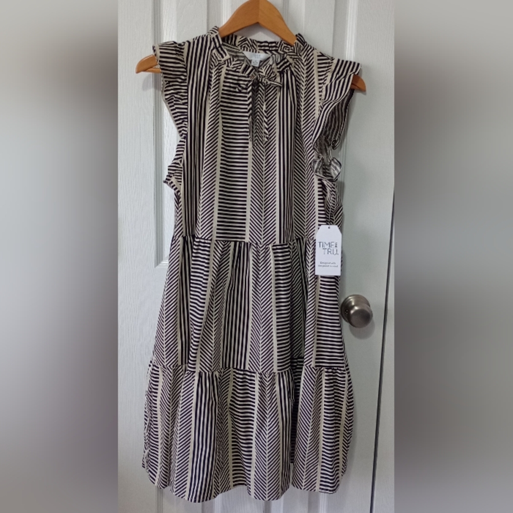 Time and Tru Women's Black and Tan Striped Dress